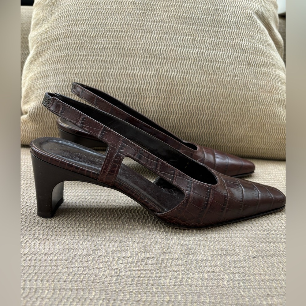 Ann Taylor Chocolate Brown Croc-effect Leather Slingbacks 8